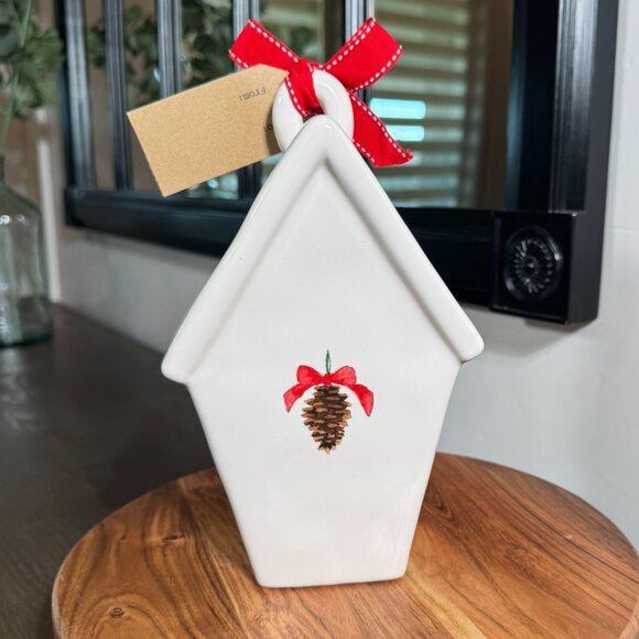 Rae Dunn “HOME” Ceramic Birdhouse with Red Ribbon — Farmhouse Decor - Picture 6 of 9